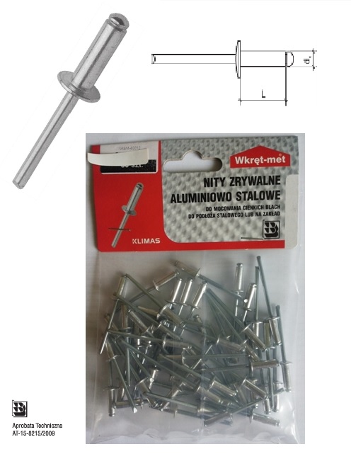 

Nity Zrywalne Aluminiowo Stalowe 4,0 x 12 50 sztuk