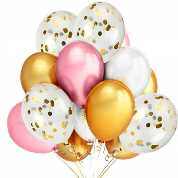 

Balony Róż- Złoty-Biały-Clear Konfetti Złote 28szt
