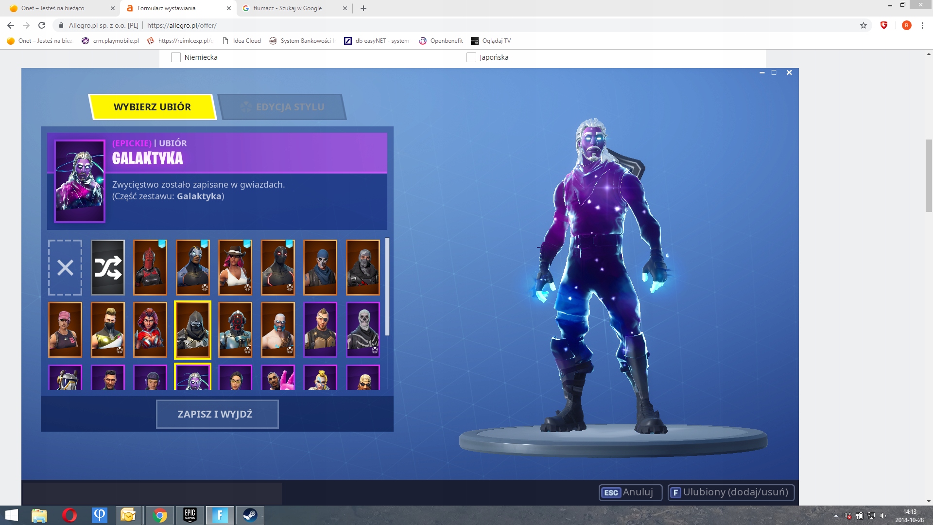 konto fortnite ratowanie swiata i skin galaxy - wszystkie zielone kilofy w fortnite