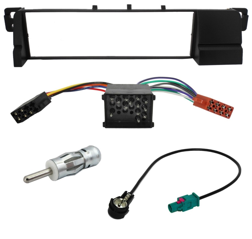 Ramka radiowa do BMW 3 E46 czarna 1DIN złącze ISO z adapterem antenowym