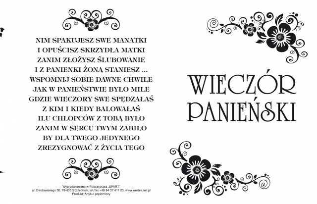 Karnet życzenia pamiątka prezent Wieczór Panieński
