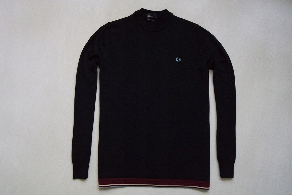FRED PERRY sweter sweterek granat 100% WEŁNA__L/XL
