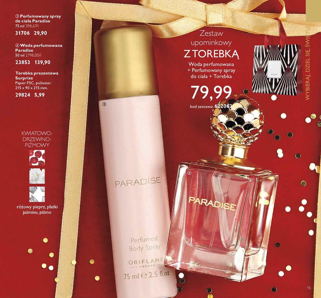 Oriflame PARADISE woda 50ml +spray 75ml +torebka