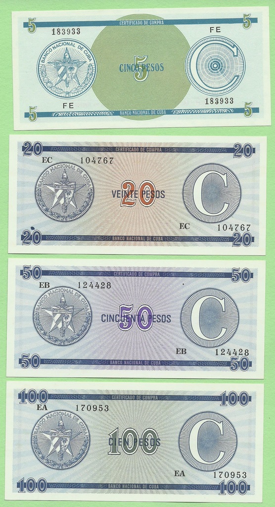 Kuba , 5;20;50;100 Pesos , stan I (UNC)