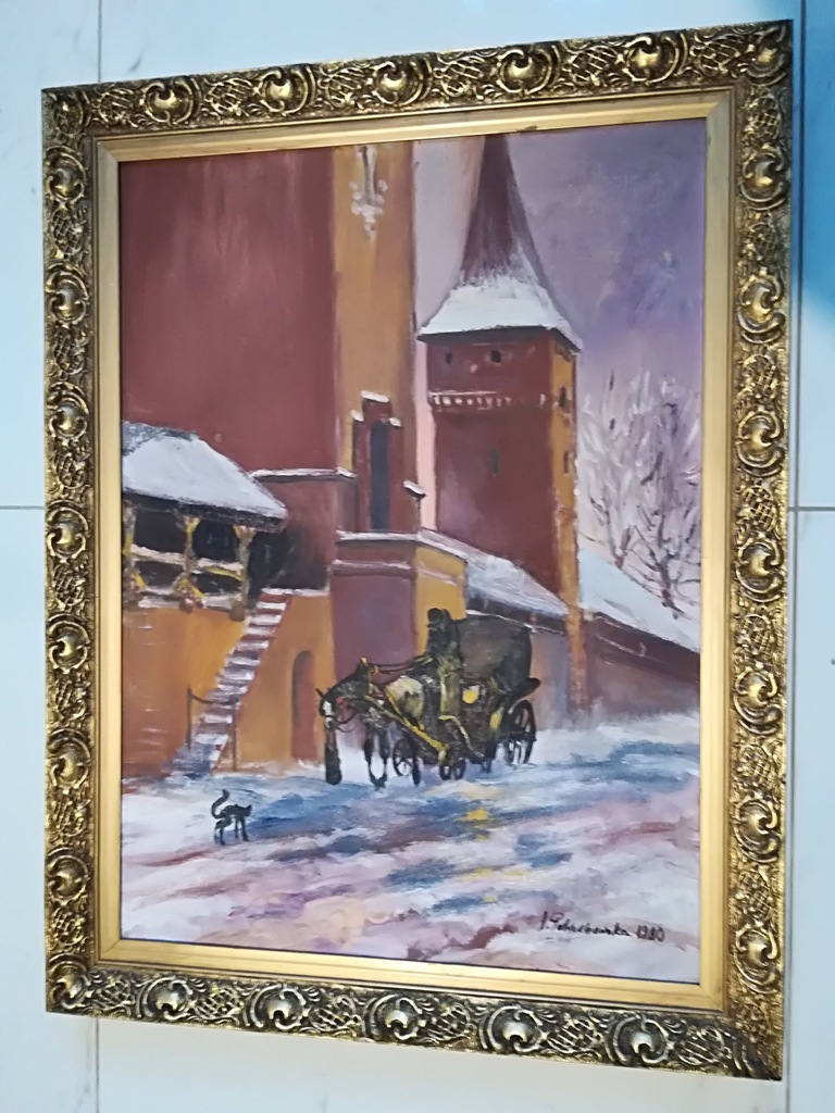 OBRAZ POTRZEBOWSKA 1980 BRYCZKA OLEJ NA PŁÓTNIE