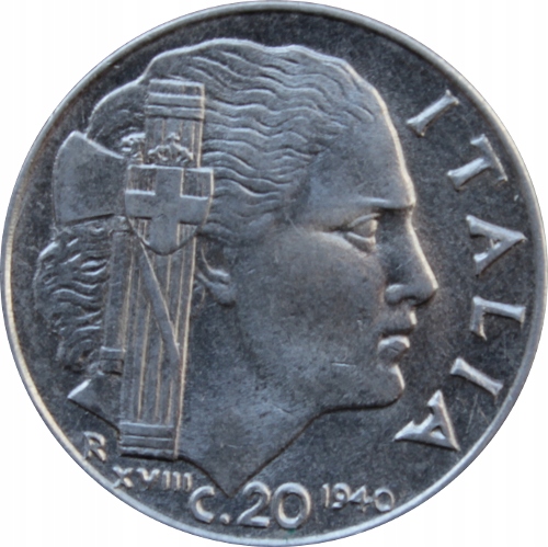20 centesimi 1940 Włochy niemagn. rant ząbk. st.II