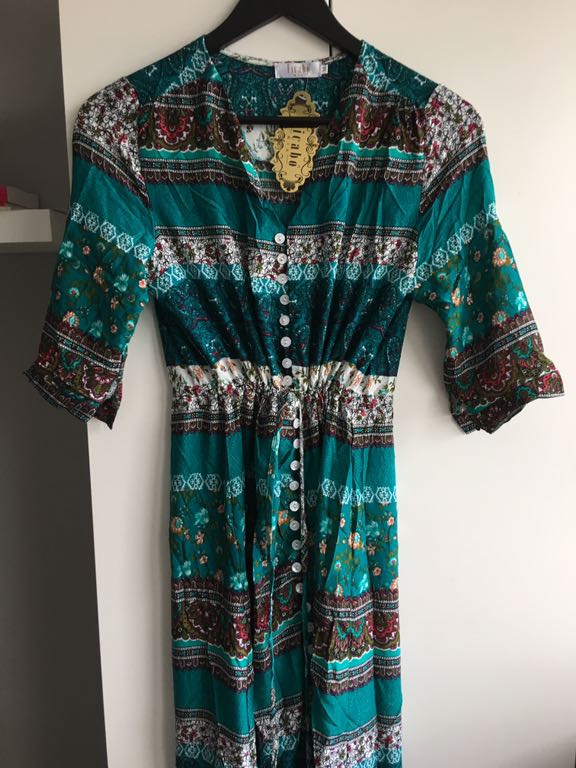 sukienka kimono boho hippie turkusowa M