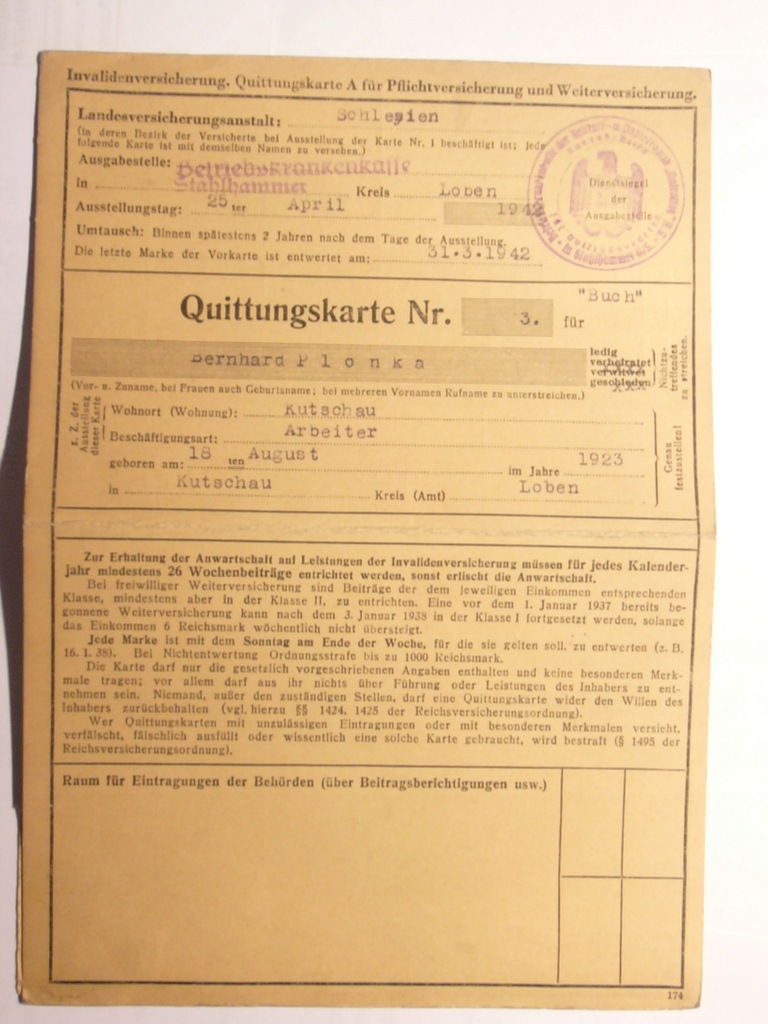 Kalety Kuczów Lubliniec Śląsk 1942 karta