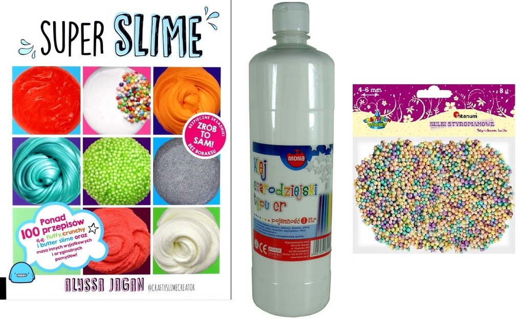 SUPER SLIME 100 PRZEPISÓW GLUTY KLEJ 1L KULECZKI