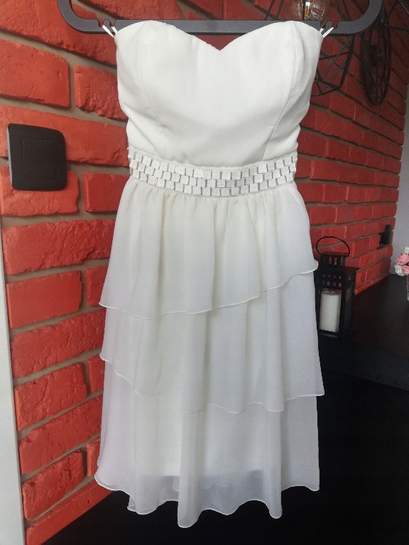 Tally Weijl biała sukienka z falbanką S - 7456654128 - oficjalne archiwum  Allegro