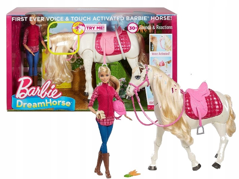 Barbie FRV36 Interaktywny koń zestaw z lalką PL