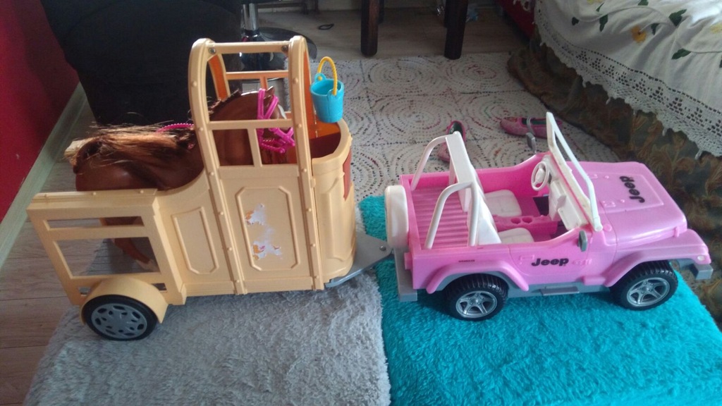 barbie jeep z przyczepą i koń 7322074631 oficjalne archiwum Allegro