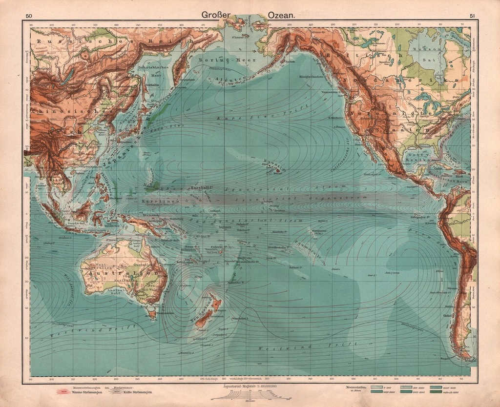 OCEAN WIELKI PACYFIK MAPA 1911 rok ORYGINAŁ
