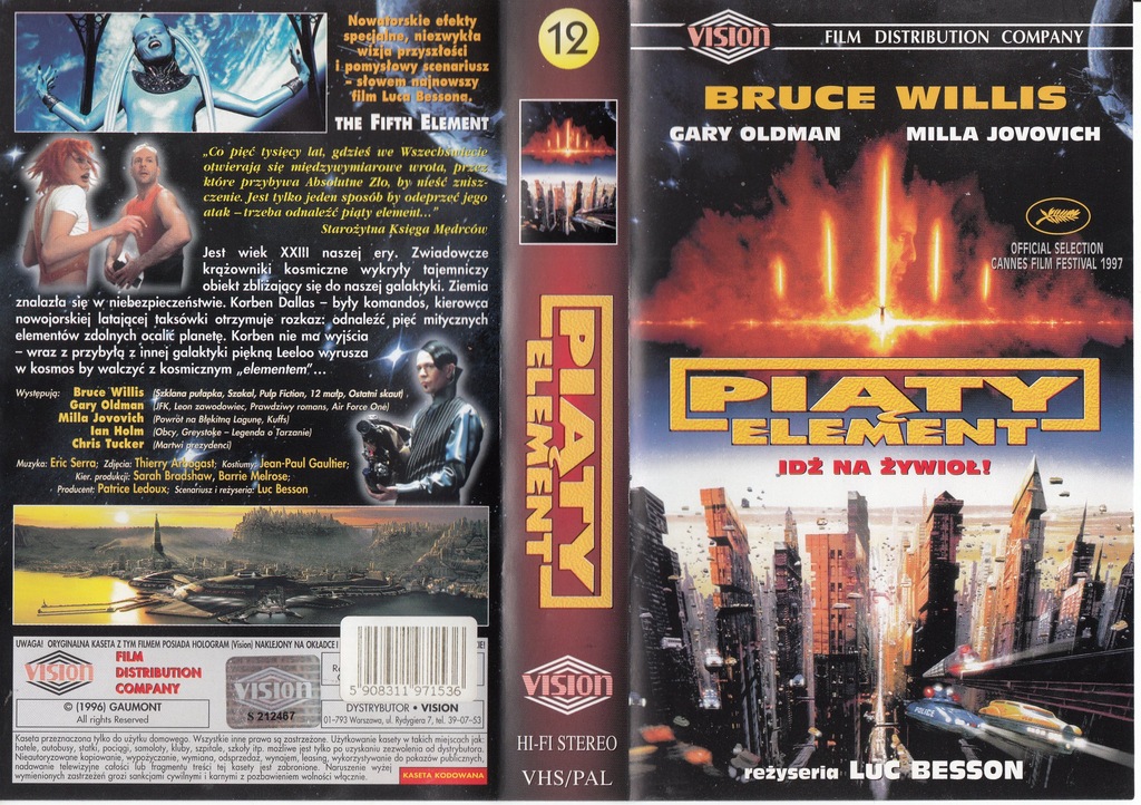 Piąty Element #2 VHS Vision Willis Oldman Jovovich
