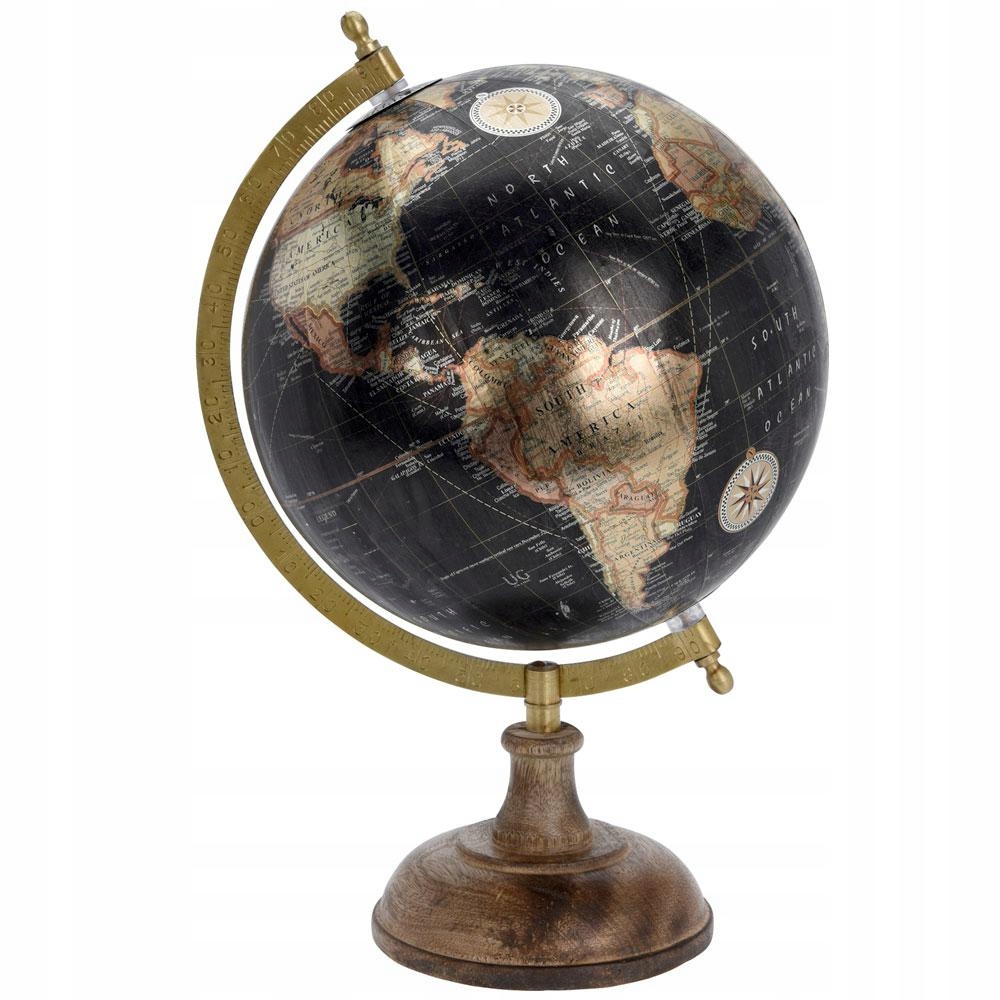 Globus ze stali i mosiądzu z drewnianą podstawką