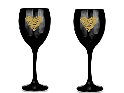 2 Kieliszki Wino 300ml Czarne z Sercem WALENTYNKI