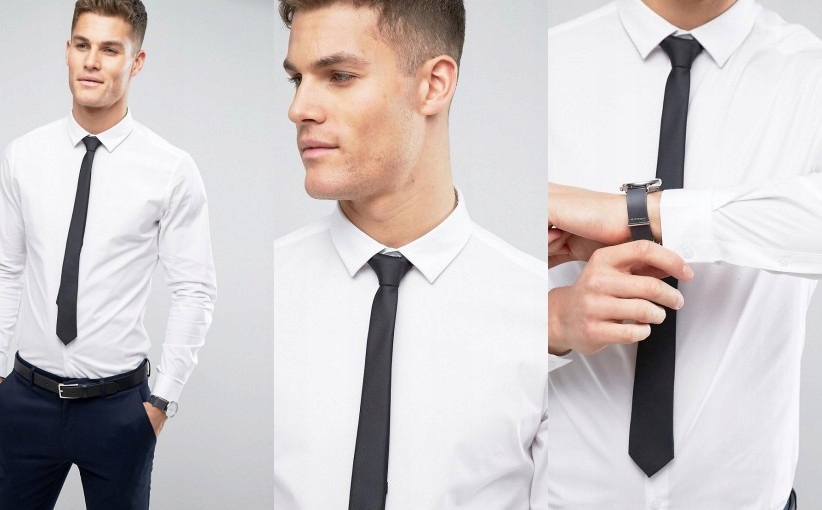 E6C104*KOSZULA MĘSKA SLIM FIT KRAWAT BIAŁA L I02