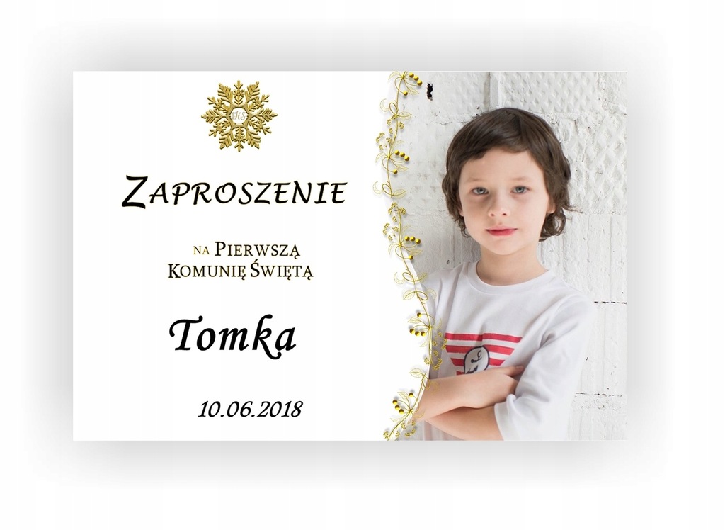 ZAPROSZENIA KOMUNIJNE na komunię ZE ZDJĘCIEM ZŁOTE