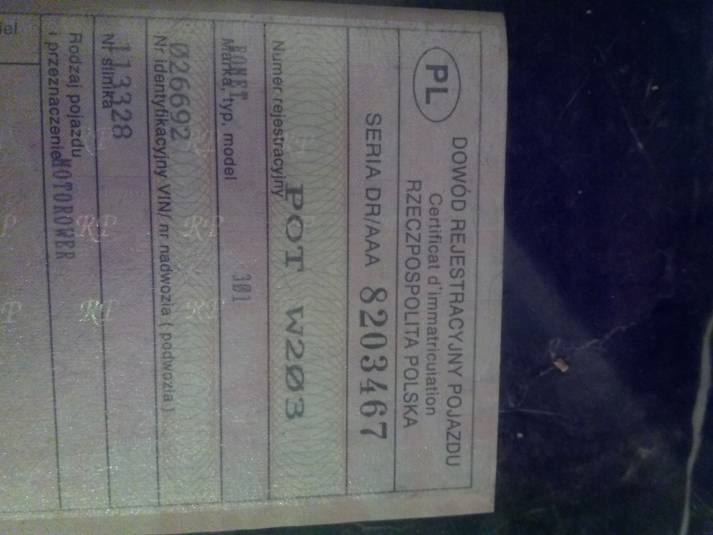 PAPIERY DOKUMENTY ROMET 301 PONY MOTORYNKA CZĘŚCI
