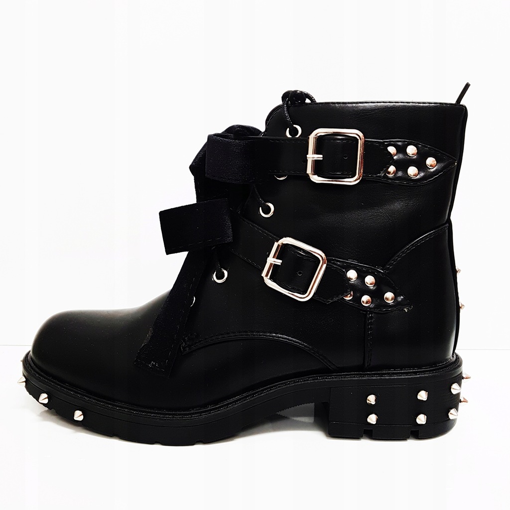 BUTY DAMSKIE CZARNE BOTKI Z ĆWIEKAMI MNG 38