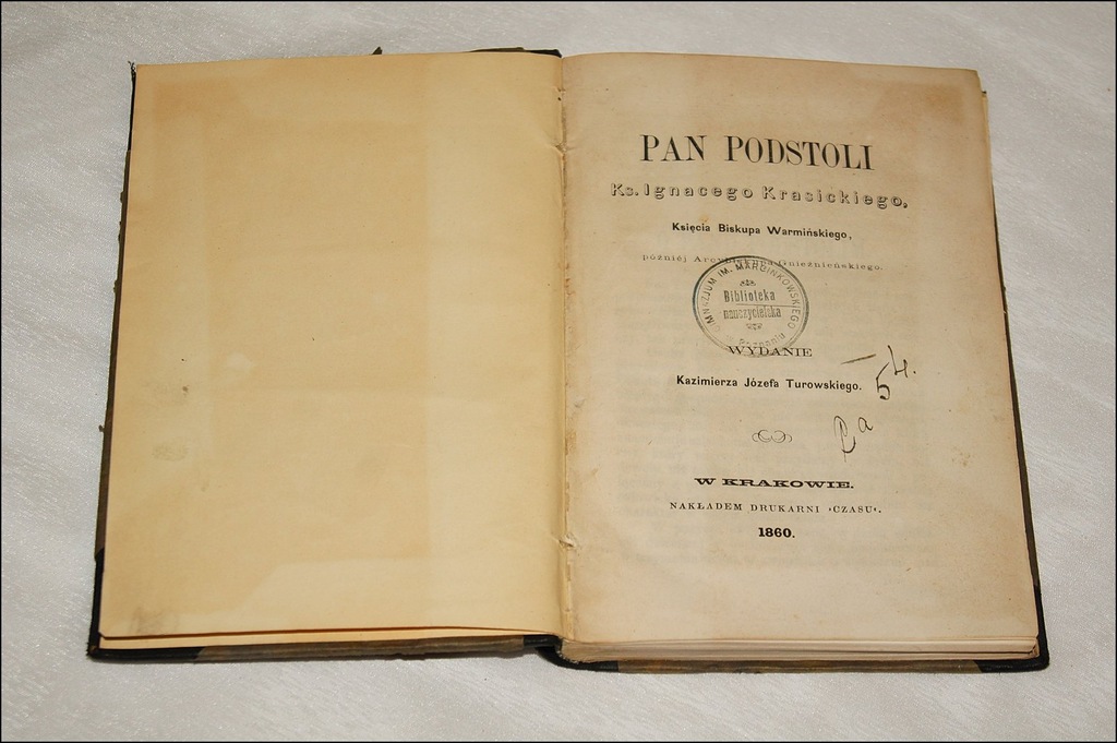 PAN PODSTOLI - Ignacy Krasicki,  wyd 1860 r 
