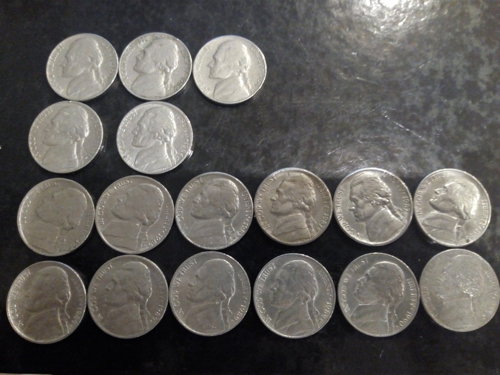 Zestaw monet Ameryka USA 5 centów (1958-1997)