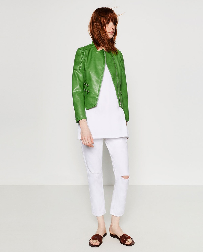 ZARA 34 XS SKÓRZANA ZIELONA KURTKA RAMONESKA BIKER