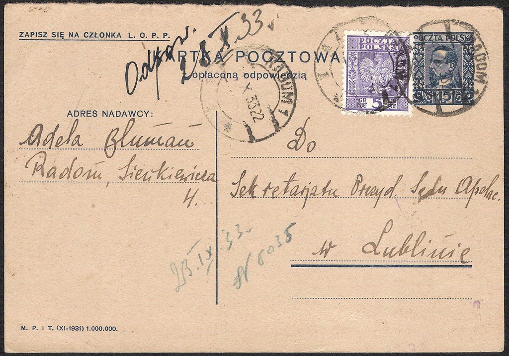 Cp 049 I A S Xi 1931 H G Fi 251 Radom Lublin Oficjalne Archiwum Allegro