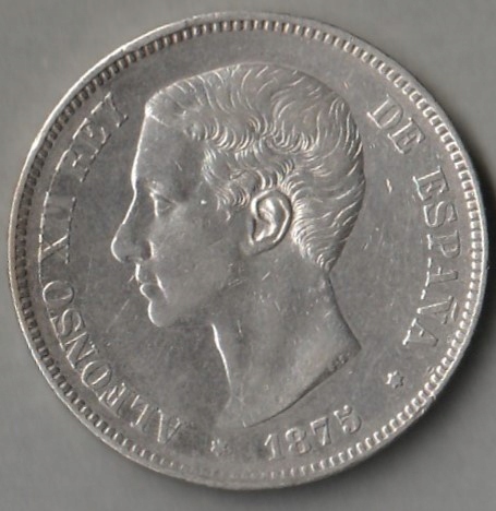 Hiszpania / 5 peset / 1875 / Alfons / srebro