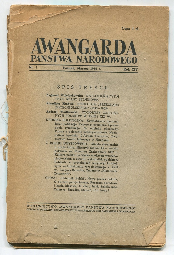 AWANGARDA PAŃSTWA NARODOWEGO 1936 nacjonalizm ubój