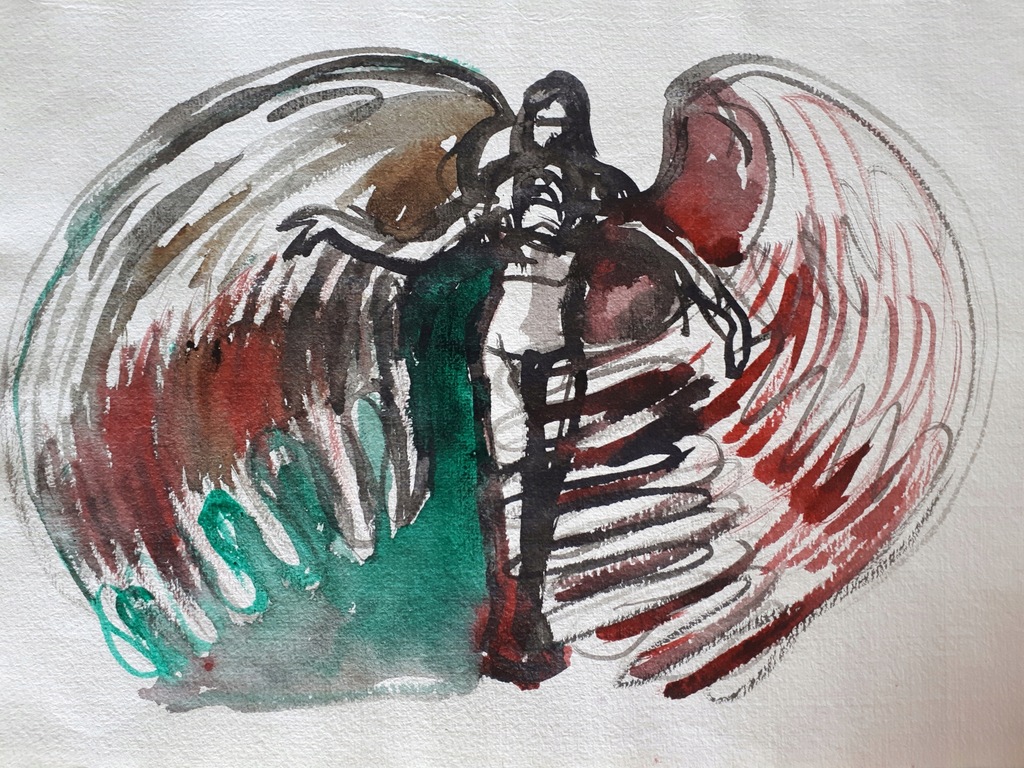 malarstwo współczesne, szkic tuszem, ANIOŁ