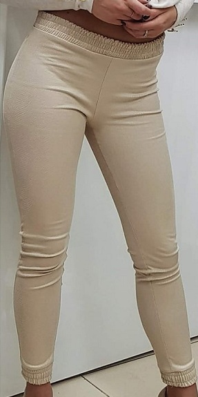 WOSKOWANE LEGGINSY BEŻOWE Z GUMKĄ SPODNIE