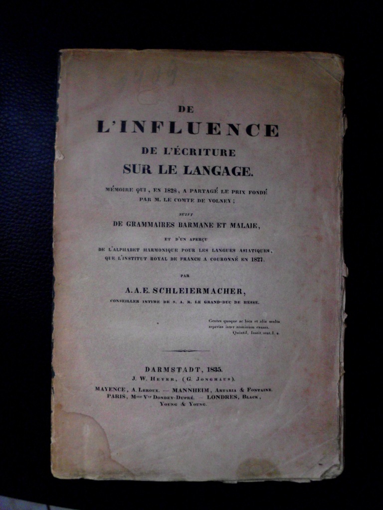L'INFLUENCE DE L'ECRITURE SUR LE LANGAGE 1835 