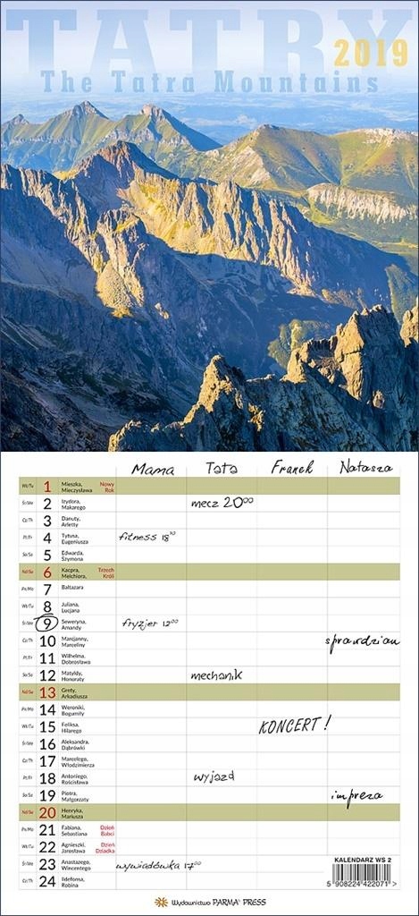 Kalendarz 2019 notatnikowy Tatry WS2