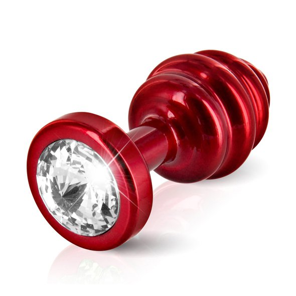 Plug analny zdobiony - Diogol Butt Plug Ribbed Red