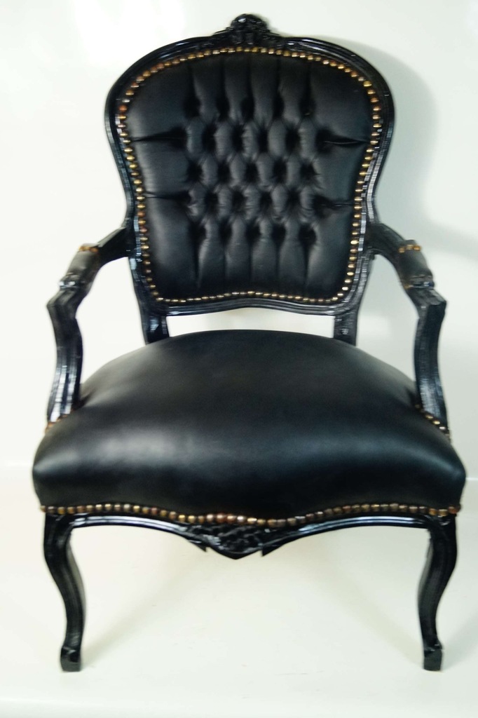 STYLOWE KRZESŁO LUDWIK CHIPPENDALE FOTEL CZARNY