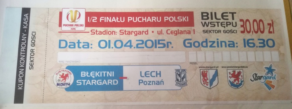 Puchar Polski Lech Poznań 2014-2015 3 bilety !!!