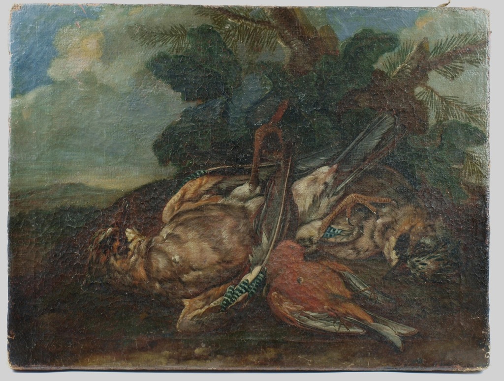 BAROK 1700 obraz olejny MARTWA NATURA Z PTAKAMI