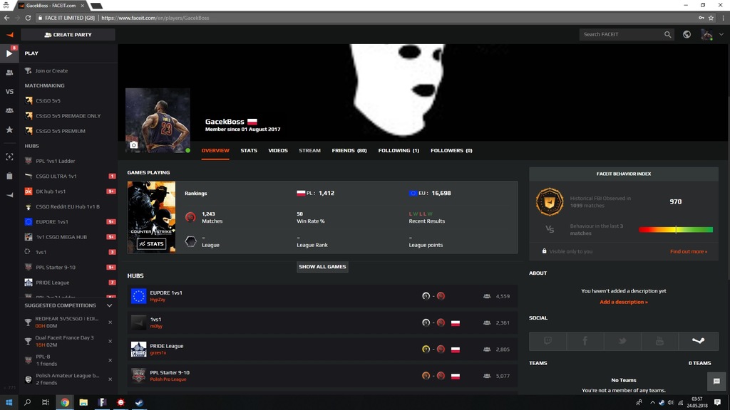 Konto steam counter strike cs go FACEIT 10 lvl