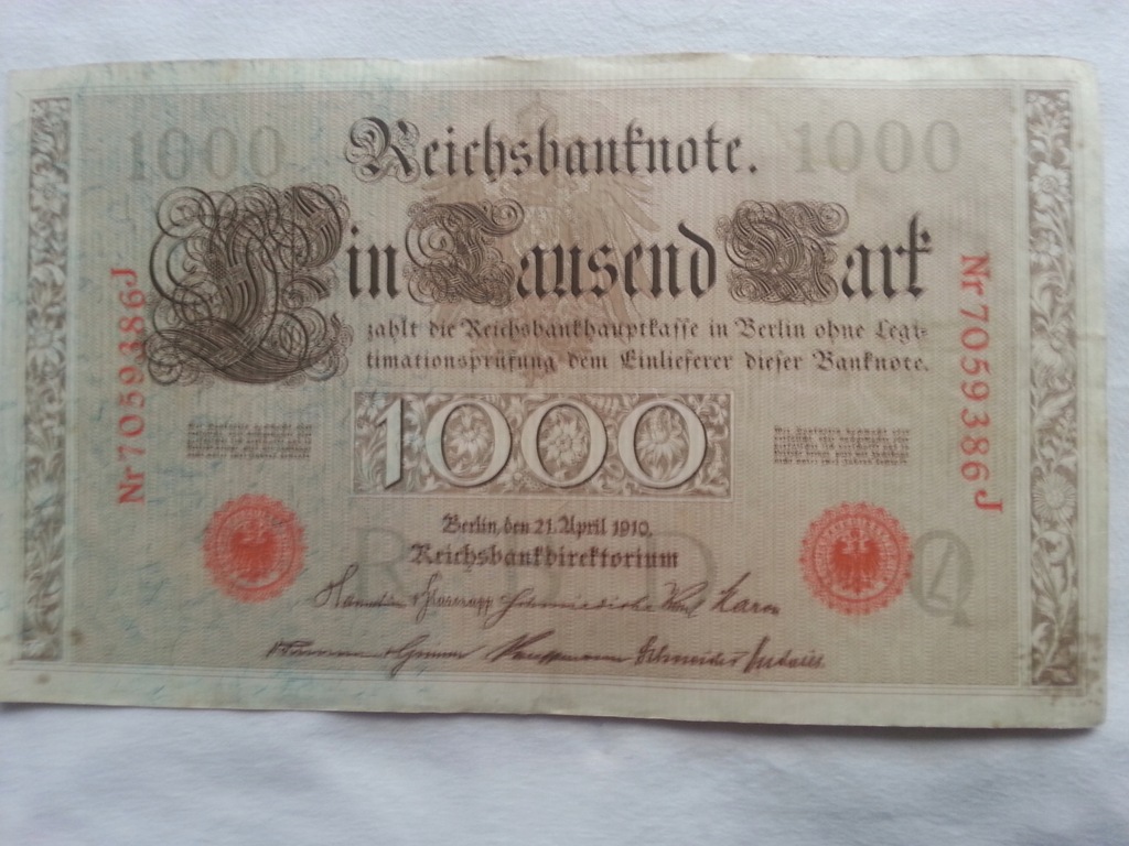 Banknot 1000 marek Niemcy 1910 rok.