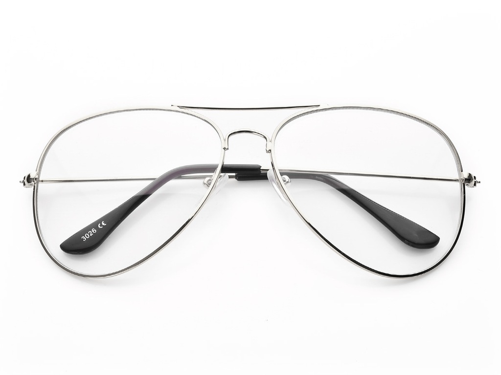 Okulary AVIATOR Zerówki Pilotki Srebrne Metalowe