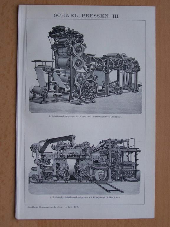 MASZYNY DRUKARSKIE TECHNIKA 2 stare ryciny 1908 r.