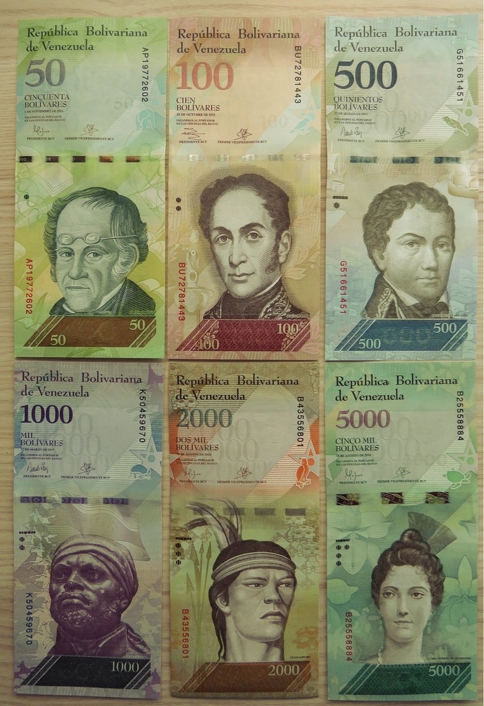 SET Venezuela 50-5000 Bolivares 2012/17 P-NEW UNC