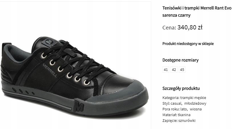 Buty MERRELL Rant Evo Black Skóra 100% Skórzane 43