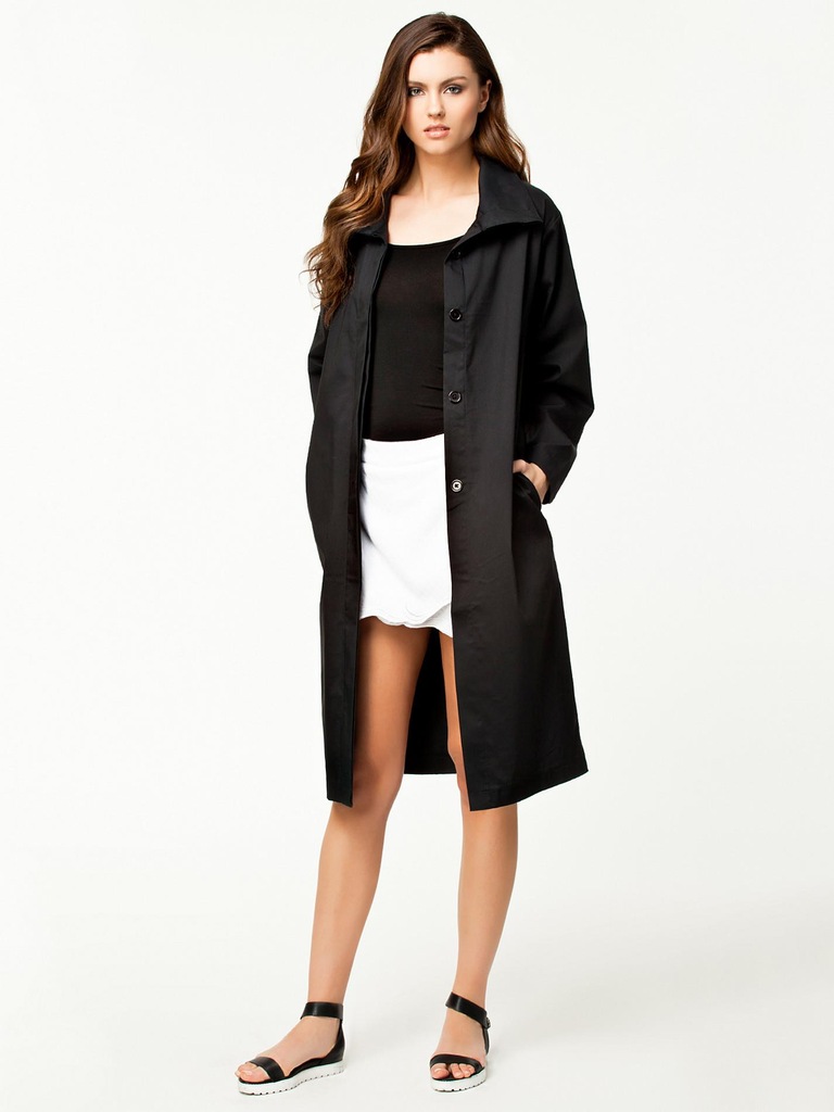 asos trencz płaszcz czarny asymetria minimalizm