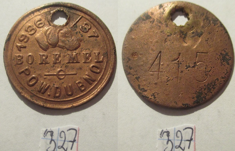 Psi numerek żeton psa  Boremel pow. Dubno 1936/37
