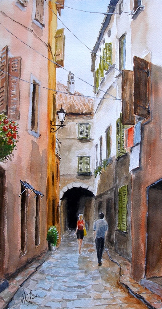 M.Zieliński akwarela ULICZKA WE FLORENCJI 39x20 cm