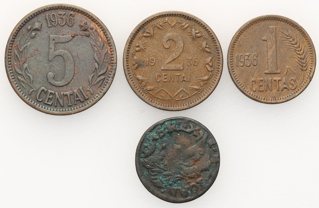 Litwa centy 1936 (3 szt.) + boratynka 1661 st.3