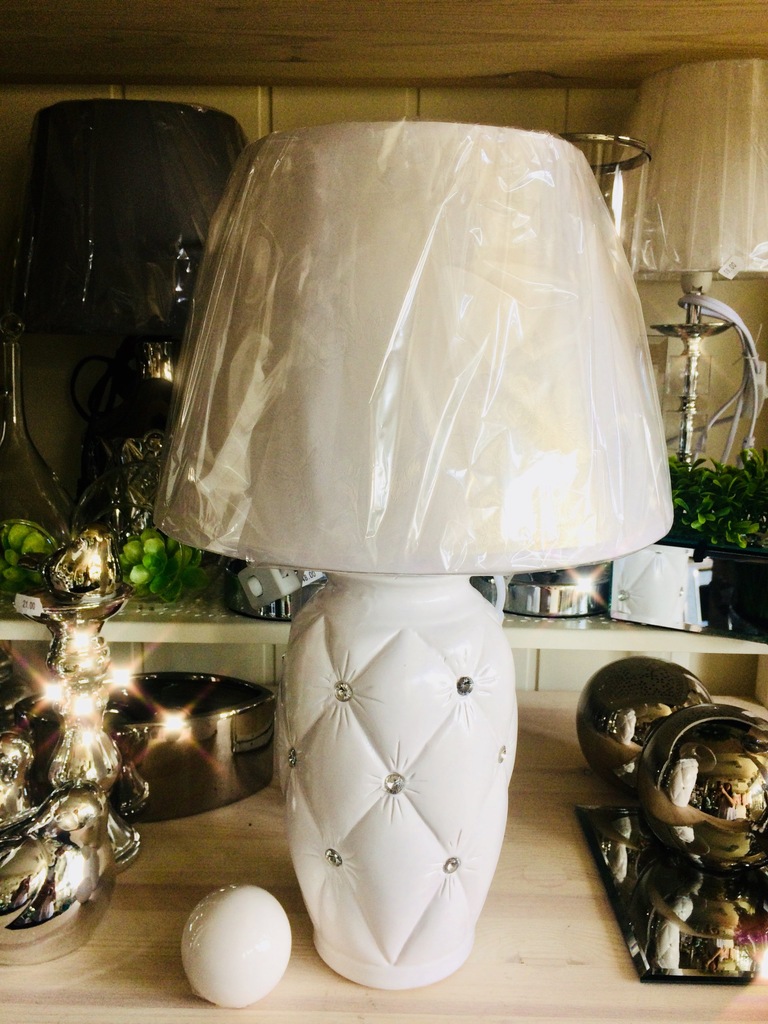 Lampa biała ceramiczna biały klosz cyrkonie CUDO