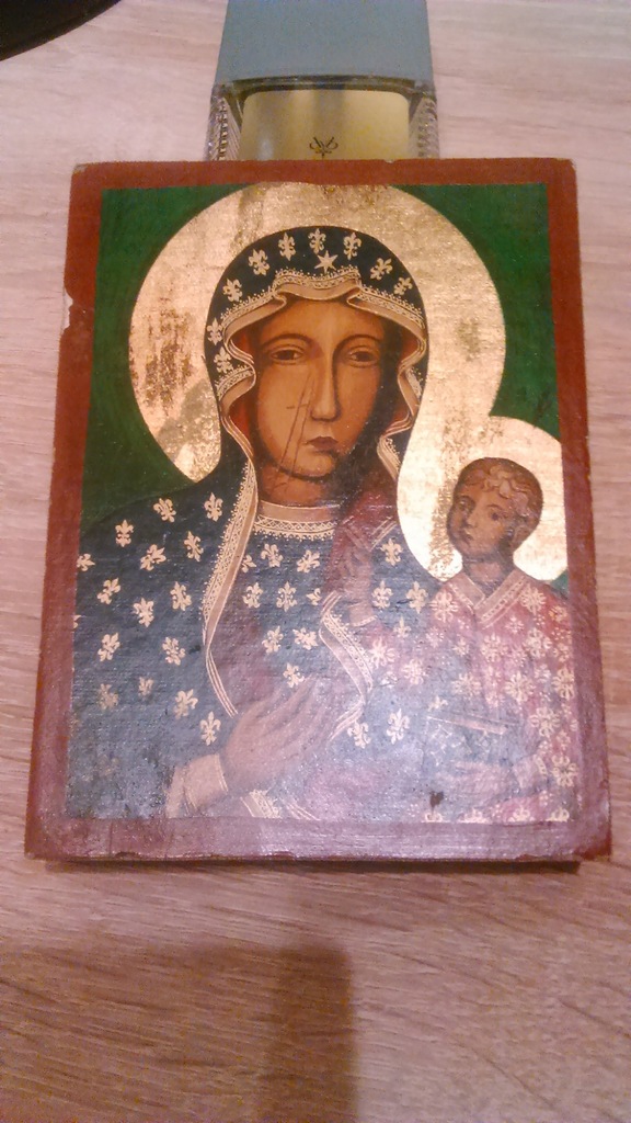 Ikona na drewnie ,ręcznie wykonana, Matka Boska